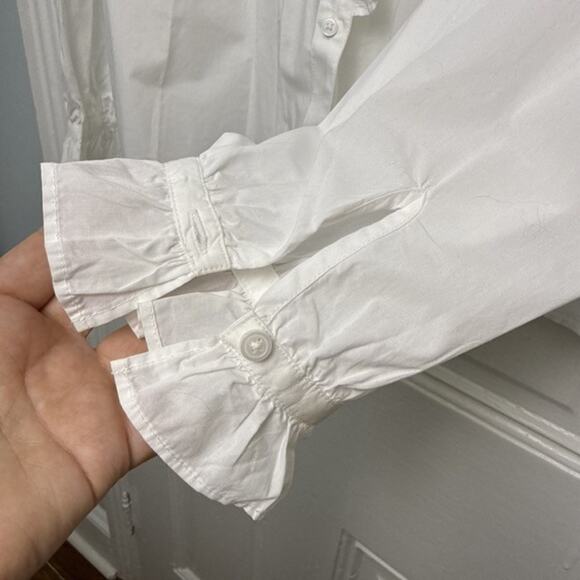 J. Crew Ruffle White Blouse Womens 12 Long Sleeve Button Up NWT Dressy New - Picture 2 of 8